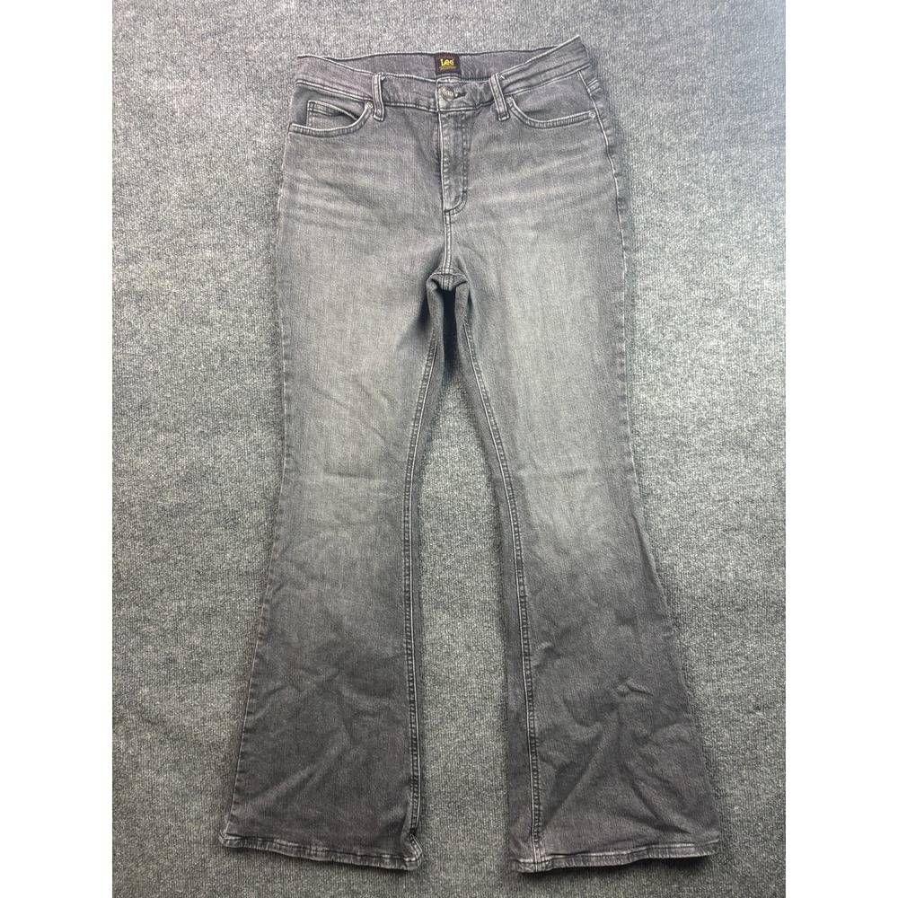 Lee Flare Jeans Womens 10L Gray High Rise Stretch Denim Retro Style